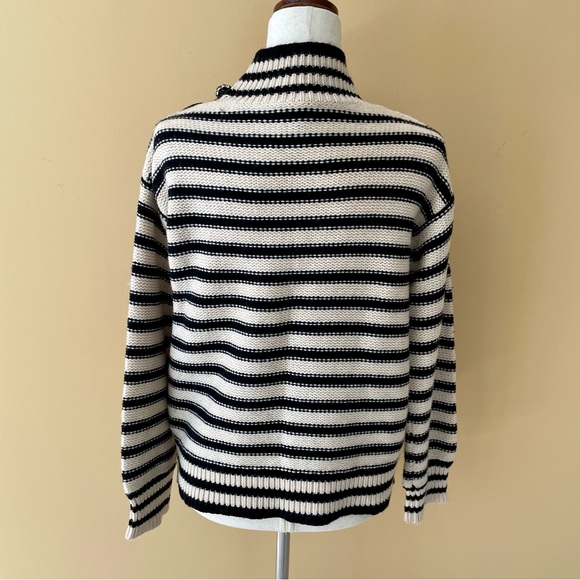 J.CREW Cable-knit mockneck pullover in stripe with jewel buttons BM301 - Picture 7 of 12